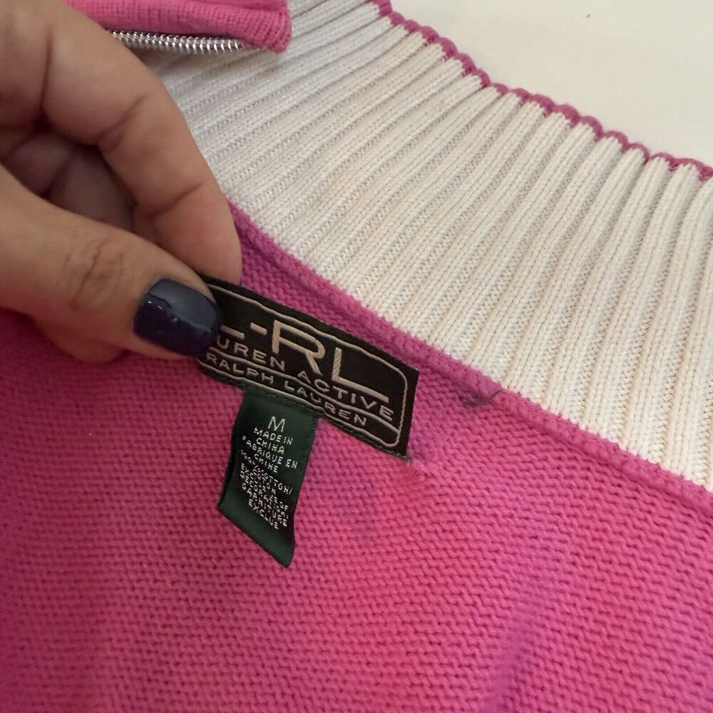 Lauren Ralph Lauren Cardigan Sweater Full Zip Pink Med Knit Women Old Money Logo - Picture 10 of 14